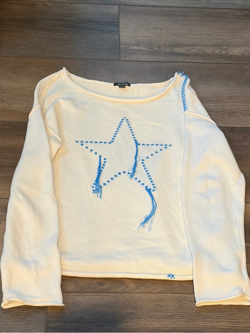 wild fable Cream Crewneck Sweater with Blue Star Detail